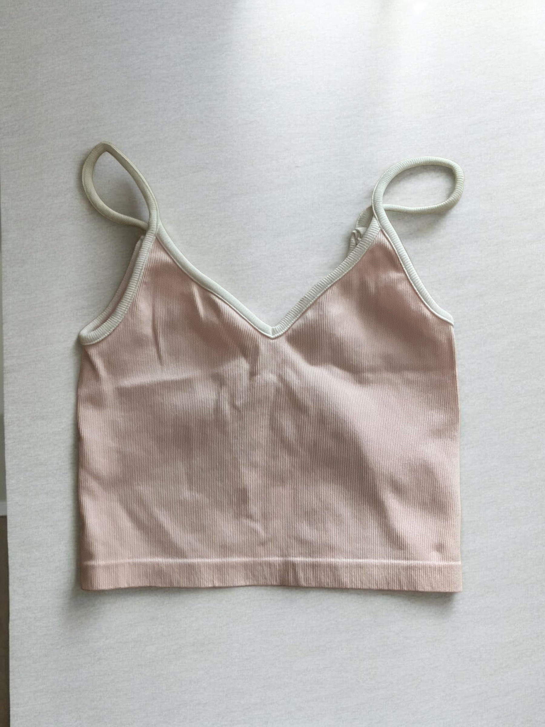 Love Poem Soft Pink Ribbed Spaghetti Strap Camisole Crop Top – Women’s Size M/L